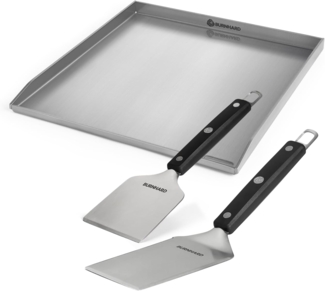 BURNHARD® Grillplatte Plancha Set Earl mit 2tlg. Grillspachtel und Grillschaber Set, Grillspachtel und Grillschaber Set