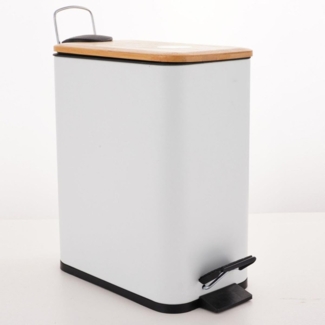 Spirella Kosmetikeimer 5 Liter Edelstahl mit Absenkautomatik und Inneneimer "Erik" Badezimmer Mülleimer Softclose Abfalleimer weiß Bambus