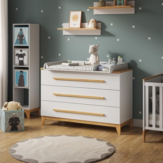 Vitalispa Wickelkommode Weiß 133 x 98 cm XL mit 3 Schubladen, Malia