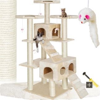 tectake Kratzbaum Katzenbaum Knuti 186 cm Diverse Farben (Beige), Vielseitig mit robusten Sisalstangen und Plüschoberfläche