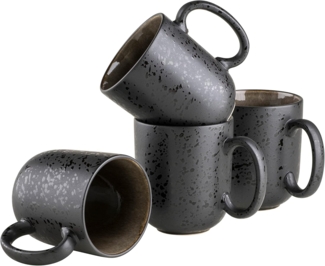 Modernes Kaffeebecher 4er Set mit aufregender Vintage Glasur, groe Kaffeetassen aus Keramik in Grau und Schwarz