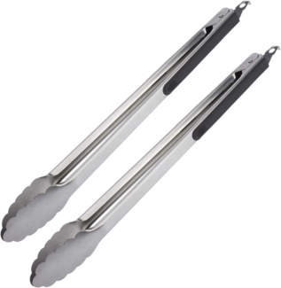 Westmark Grillzangen, 2 Stück, Länge: je 40 cm, mit gummierten Griffen, Rostfreier Edelstahl/Kunststoff, Classic Spezial Maxi, Silber/Schwarz, 151622E3