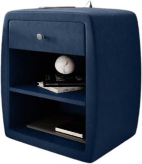 Designer Nachttisch Lilly mit USB Anschluss (Samt) Blau