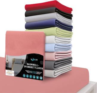 Dreamzie Jersey Baumwoll-Spannbettlaken Rosa - Für Matratze 130 x 190 x 22 cm - Zertifiziert frei von chemischen Produkten (Oeko TEX), Spannbettlaken mit vollem Gummizug