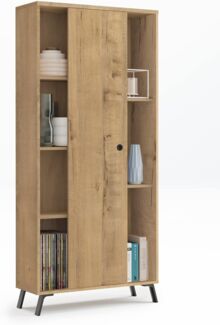 Muebles Pitarch | Wohnzimmer-, Büro- oder Bücherschrank, 1 Schiebetür und 5 Regale, Schwarze Beine, Eiche Gold, 180 x 80 x 33 cm (Höhe x Breite x Tiefe), Elegant und Robust, Modell Kamet