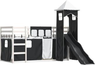 Etagenbett mit Rutsche und Gardinen Weiß und Schwarz 90x200 cm 3284191