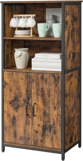 Vasagle Bücherregal, Bücherschrank, Büroregal, Küchenschrank mit 2 offenen Fächern, Regalebene im Schrank verstellbar, multifunktional, Industrie-Design, vintagebraun-schwarz von Songmics LSC66BX