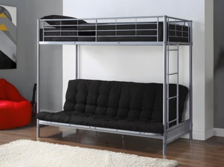 Vente-unique - Hochbett mit Schlafsofa + Futonmatratze - 90 x 190 cm - Metall - Silberfarben - MODULO IV