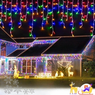 Lichterkette Eisregen Außen, 10m 400er LED Lichtervorhang LED mit Timer, IP44 wasserdicht 8 Modi für Innen Außen Weihnachten, Schlafzimmer, Party, Hochzeit, Balkon, Garten Deko