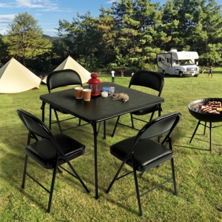 FurnitureR Klappbarer Quadratischer Tisch, 86 x 86 x 71 cm, Tragbarer Garten- und Campingtisch, Schwarz, PVC-Oberfläche, (86 x 86 x 71 cm)