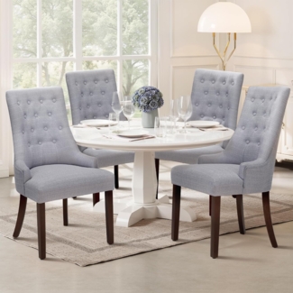 COLAMY Esszimmerstühle 4er Set, Moderne Küchenstuhl Gepolsterte Esszimmerstühle im Wingback, Polsterstuhl Wohnzimmerstuhl mit Knopfsteppung für Esszimmer, Küche, Restaurant mit Holzbeinen, Hellgrau