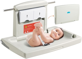 VEVOR Wickelkombi Wandmontierte Wickelkommode, Abnehmbarer Wickeltisch Wickelwagen, Grau Wickeltisch mit Wickelauflage, Sicherheitsgurt, Platzsparend & Stabil, Wickelregal 20 kg Tragfähigkeit Baby