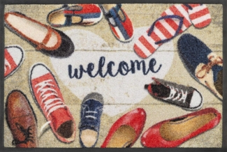 wash+dry by Kleen-Tex Fußmatte Shoes welcome, rechteckig, Höhe: 7 mm, Schmutzfangmatte, mit Spruch, rutschhemmend