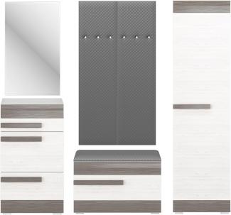 Garderoben-Set "Blanco" Flurgarderobe 6-teilig Pinie weiß grau MDF