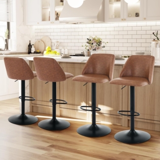 COLAMY 360° Drehbarer Höhenverstellbarer Barhocker 4er Set, Moderne Kücheninsel Barstühle mit Rückenlehne, PU-Kunstleder Barstühle mit Fußstütze – Geeignet für Küche, Bar, Esszimmer, Büro, Braun