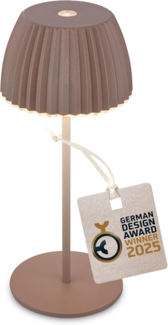 BRILONER - Riffle Mini LED Tischlampe kabellos IP44 mit Lichtkante, Touchdimmer, Akku tauschbar, Nachttischlampe, LED Lampe, Akku Lampe, German Design Award Winner 2025, 8,5x20 cm, Umbrasand