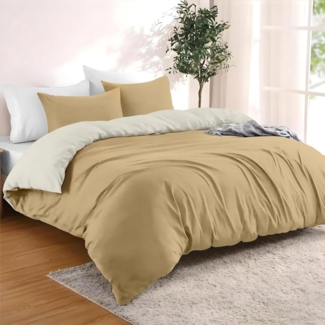 Dreamzie - Bettwäsche Set 200x200 cm mit 2 Kissenbezügen 65x65 cm Beige/Sand - 1 Bettbezug 200x200 aus 100% Mikrofaser - Zertifiziert ohne Chemikalien (Oeko TEX)