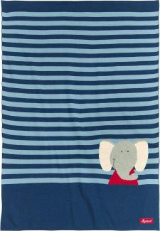 sigikid Lolo Lombardo Strickdecke, Babydecke, Kuscheldecke, Schmusedecke, Baby Decke, Baumwolle, Blau, 100x70 cm, 39485