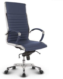 VERSEE Design Bürostuhl Chefsessel Montreal - Echt-Leder - blau - Drehstuhl, Bürodrehstuhl, Schreibtischstuhl, Chefstuhl, Designklassiker, hochwertige Verarbeitung, Stuhl, 150 kg Belastbarkeit