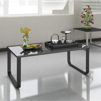 TUKAILAI Couchtisch Schwarz Glas mit Metallrahmen Beistelltisch Nachttisch Wohnzimmer Schlafzimmer Wohnmöbel