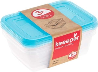 keeeper Frischhaltedosenset 3-teilig, 3x1,25 l, 20,5 x 15,5 x 6,5 cm, Fredo Fresh, Blau Transparent