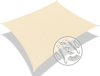 HDPE Sonnensegel Rechteckig mit Befestigung Set, 3x5M Elfenbein