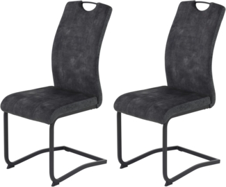 Hela Tische, 2er Set Esszimmerstuhl Riga, Bezug Materialmix Anthrazit, Lehne mit Griff, ergonomisch, 120kg belastbar