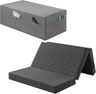 sleepling 196535 Komfort Visco Gästematratze Queen Size | viscoelastische Klappmatratze | Sitzhocker inkl. Husse | Matratze mit Universalhärtegrad 2. 5 | Made in EU | Ökotex | 195 x 120 x 14 cm, grau