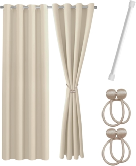 Cozyor Vorhang Set mit 2x Gardine + 2x Vorhanghalter + 1x Gardinenstange ohne Bohren (2 St), Ösen, verdunkelnd, Verdunklungsstoff, Raumteiler blickdicht, Thermovorhang 240x135 cm inklusive Magnethaltern