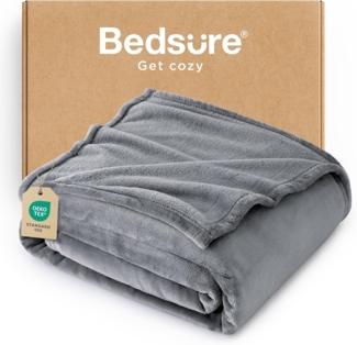BEDSURE Flanell Decken 130x150 cm - Extra weiche 100% Mikrofaser Reversible Hundebettdecke - Atmungsaktive graue Decke