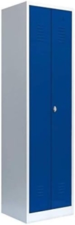 Einzel Spind Spint Stahl-Kleiderschrank für Schwarz-Weiss-Trennung Gaderobenschrank 2 türig mittig schließend grau/blau 180 x 50 x 50 / 510401