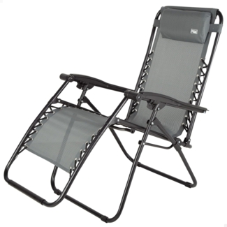 AKTIVE Klappstuhl, Zero Gravity, Grau, mit Kissen und Fußstütze, bequem und langlebig, Anti-Rollover, Stahl und Textilene, max. 110 kg, Garten, Camping, Klappbare Outdoor-Liegen (61144)