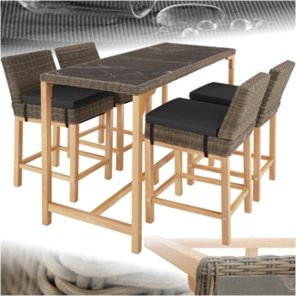 tectake Sitzgruppe Rattan Tisch Lovas mit 4 Stühlen Latina, (Set, 5-tlg), mit Aluminiumgestellen