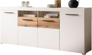 Sideboard Lavell in weiß matt und Eiche 205 cm