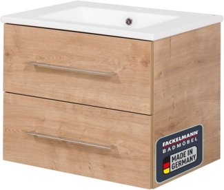 FACKELMANN B.PERFEKT Waschbecken mit Unterschrank 62 cm breit, Braun hell, Waschbecken Keramik Weiß