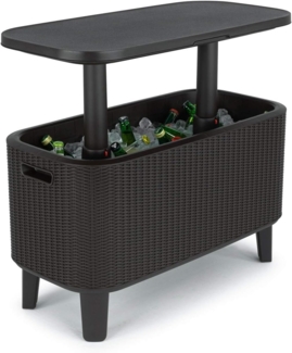 Keter Beistelltisch Bevy Bar mit Kühlmöglichkeit für Getränke und Snacks, Polypropylen, anthrazit, Maße HxTxB 52-75 x 40,5 x 83,5 cm, höhenverstellbar, perfekt für Gartenpartys