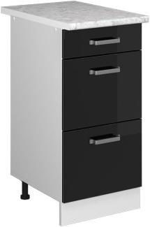 Vicco Küchenunterschrank R-Line, Schwarz Hochglanz/Weiß, 40 cm mit Schubladen, und Arbeitsplatte