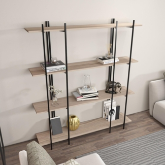 Stylish Oak & Black Bookshelf, 160 x 180 x 29.6 cm | 100% Melamine Coated Particle Board, 18 mm Thick | Perfect for Modern Home & Office Decor