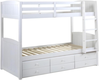 Vente-unique - Etagenbett Stapelbett mit Lattenrost & Stauraum - 2x 90 x 190 cm - Kiefernholz - Weiß - ANCHISE II