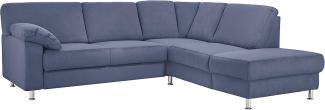 Cavadore Ecksofa Belfast mit Ottomane Polsterecke mit Federkern 243 x 88 x 218 Mikrofaser, Blau, rechts