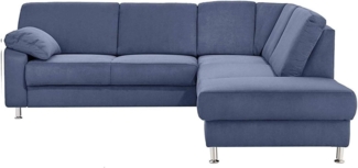 Cavadore Ecksofa Belfast mit Ottomane Polsterecke mit Federkern 243 x 88 x 218 Mikrofaser, Blau, rechts