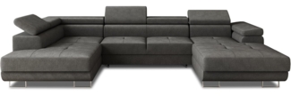 Wohnlandschaft Caris U mit Schlaffunktion, einstellbare Kopfstützen und zwei Bettkästen (Graphit (Kronos 22), Ecksofa Rechts)