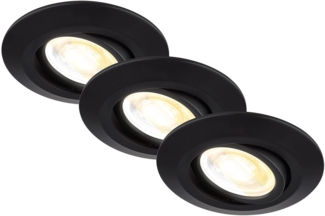 BRILONER - 3er Set LED Einbaustrahler 230V Gehäuse 50% recycelt, Schwenkbar, Ra90, Farbtemperaturwechsel, LED Spot, flach, Deckenspots, Einbauleuchten, 68mm Lochmass, 90x24 mm (DxH), Schwarz