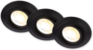 BRILONER - 3er Set LED Einbaustrahler 230V Gehäuse 50% recycelt, Schwenkbar, Ra90, Farbtemperaturwechsel, LED Spot, flach, Deckenspots, Einbauleuchten, 68mm Lochmass, 90x24 mm (DxH), Schwarz