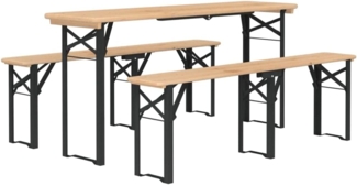 vidaXL Biertisch-Set, 3-teilig, klappbar, Massivholz Tanne natur / Metall grün, 170 x 46 x 75 cm