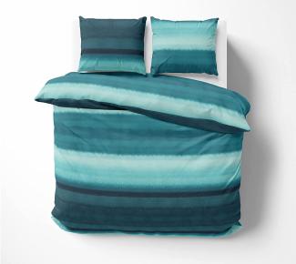 Mako Satin Bettwäsche Watercolor Stripes petrol blau Kissenbezug 40x80 | freundin home collection