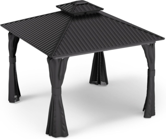 Blumfeldt Pavillon 3x3, Gartenpavillon Wasserdicht Stabil, Aluminiumrahmen & Verzinktes Stahldach, Inkl. Vorhänge & Moskitonetz, UV-Schutz, Wetterfest, Schwarz