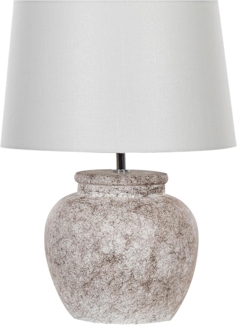 'Mareb' Tischlampe Beige 47 cm Keramiksockel Stein Optik Kabel mit Schalter Lampenschirm in Weiß Schlafzimmer Wohnzimmer Modern