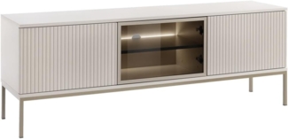 Vente-unique - TV-Möbel - 3 Türen - mit LED-Beleuchtung - MDF & Rauchglas - Beige & Schwarz - OVILA