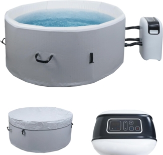 Whirlpool HWC-N97, 4 Personen, In-/Outdoor heizbar aufblasbar Pumpe Dropstitch-Gewebe, rund Ø150cm grau-weiß